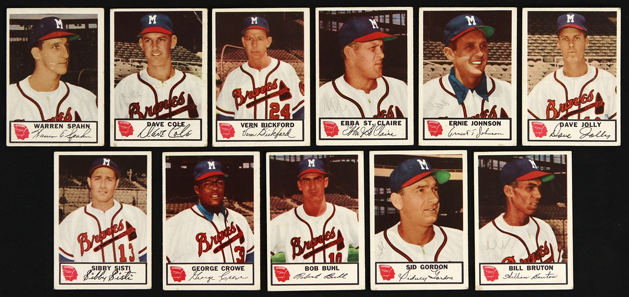 1953 Milwaukee Braves Johnston Cookies Trading Cards - Lot of 11 w/ Warren Spahn, Bob Buhl, Bill Bruton, Sibby Sisti & More
