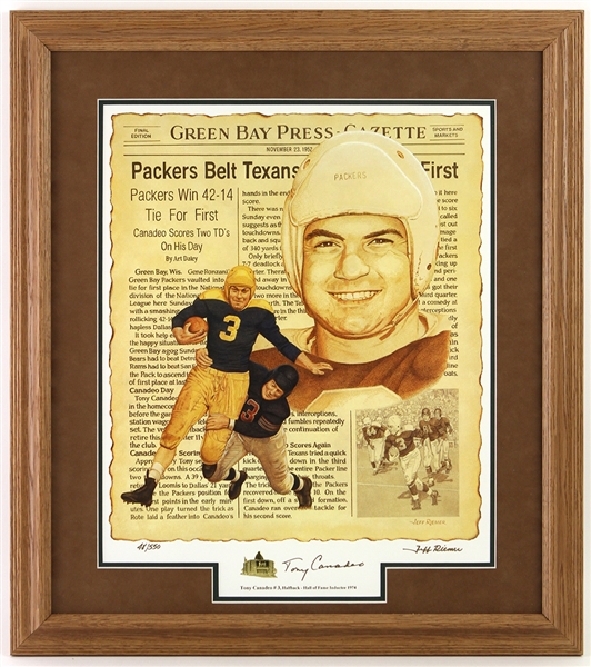 2000 Tony Canadeo Green Bay Packers Signed 25" x 28" Framed Lithograph (JSA) 48/550