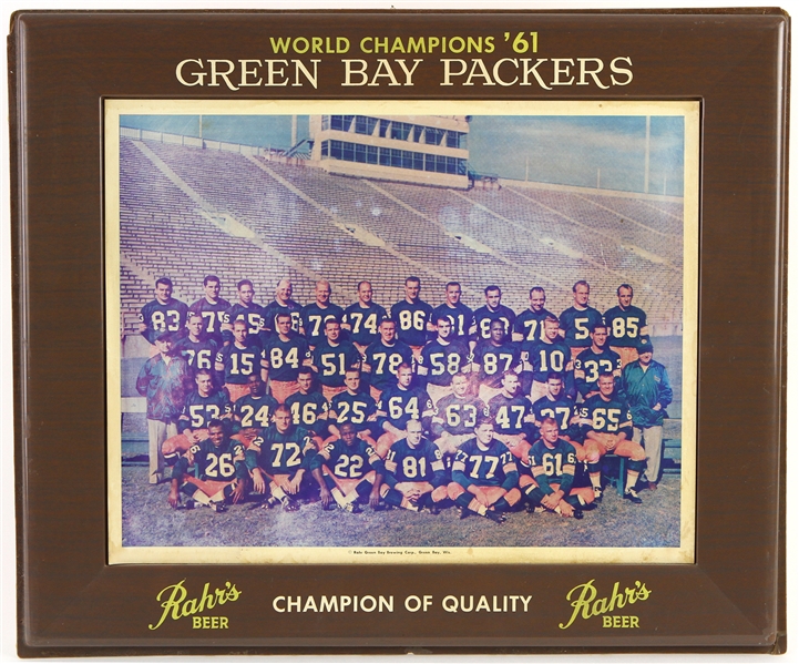 1961 Green Bay Packers World Champions 16" x 18" Rahrs Beer Advertising Display