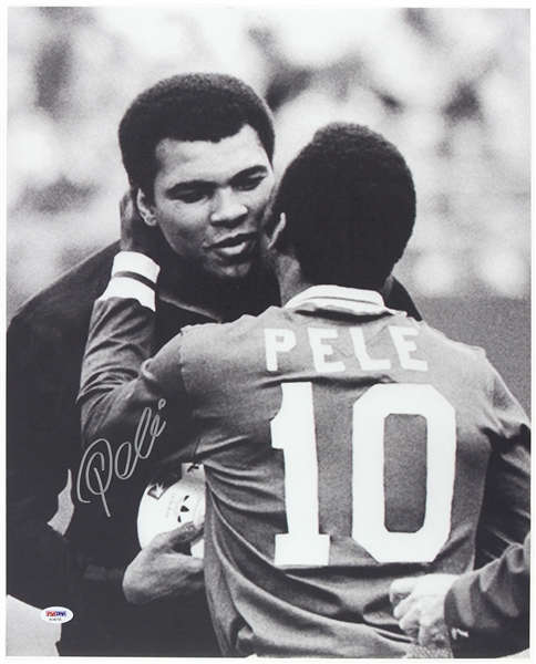 2000s Pele New York Cosmos Signed 16" x 20" Photo w/ Muhammad Ali (PSA/DNA)