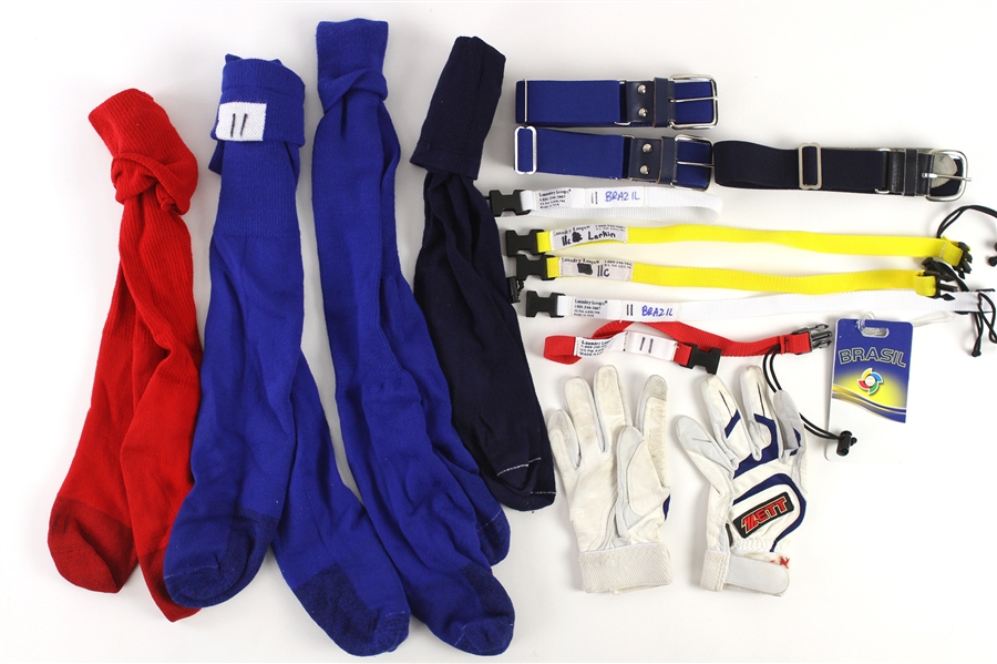 2009-13 Barry Larking World Baseball Classic Apparel - Lot of 14 w/ Socks, Belts, Batting Gloves & More (MEARS LOA)