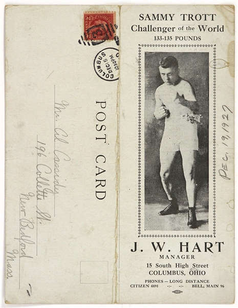 1927 Sammy Trott "Challenger of the World" 3.5" x 9" Folding Promotional Post Card