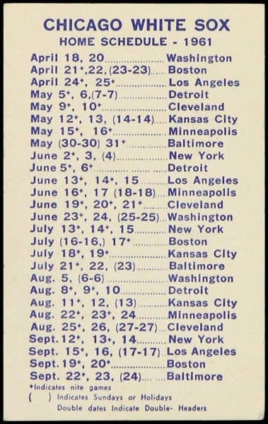 1961 Chicago White Sox Home Schedule 