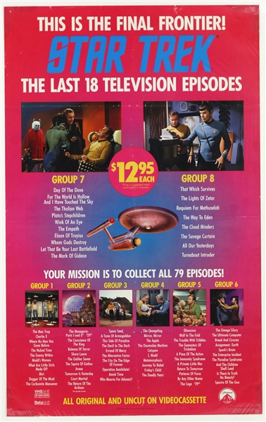 1988 Star Trek "The Last 18 Television Episodes" on VHS 25"x 38" Poster 