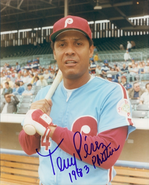 1983 Tony Perez Philadelphia Phillies Autographed Color 8"x10" Photo (JSA)