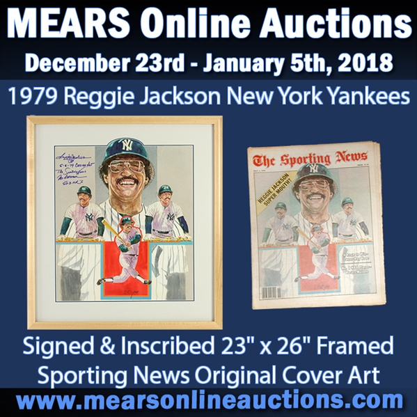 1979 Reggie Jackson New York Yankees Signed & Inscribed 23" x 26" Framed Sporting News Original Cover Art (JSA)