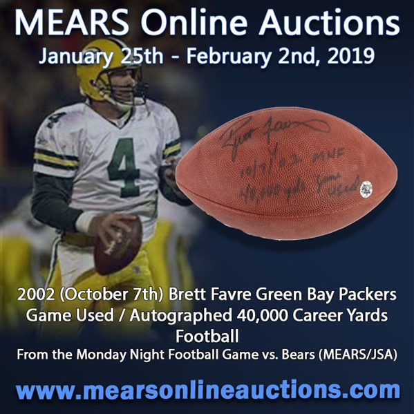 2002 (October 7) Brett Favre Green Bay Packers Signed ONFL Tagliabue Game Used Football (MEARS LOA/JSA) 40,000 Career Yards