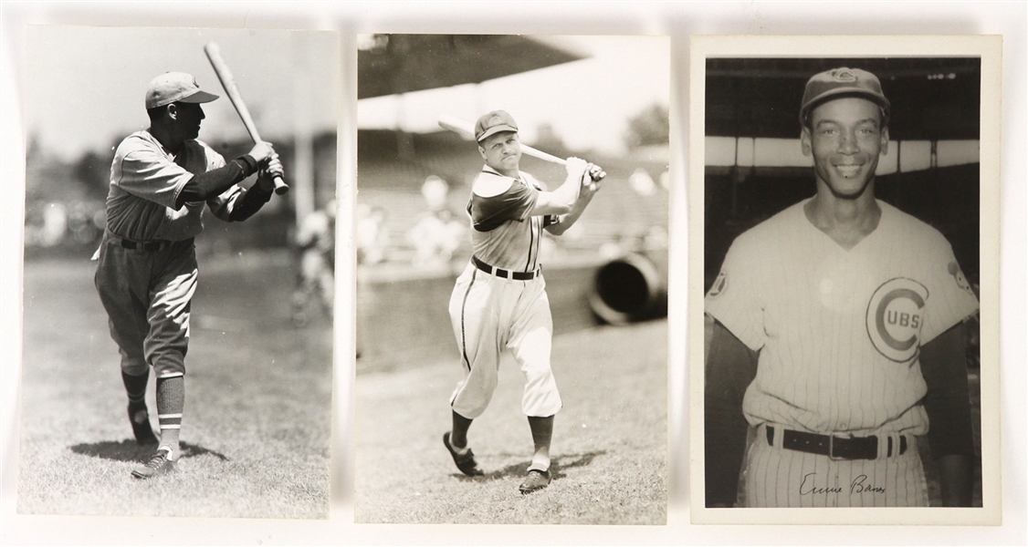 1930s-60s Jimmie Foxx Kiki Cuyler Ernie Banks 3 3/8" x 5 3/8" Postcard Photos - Lot of 3 