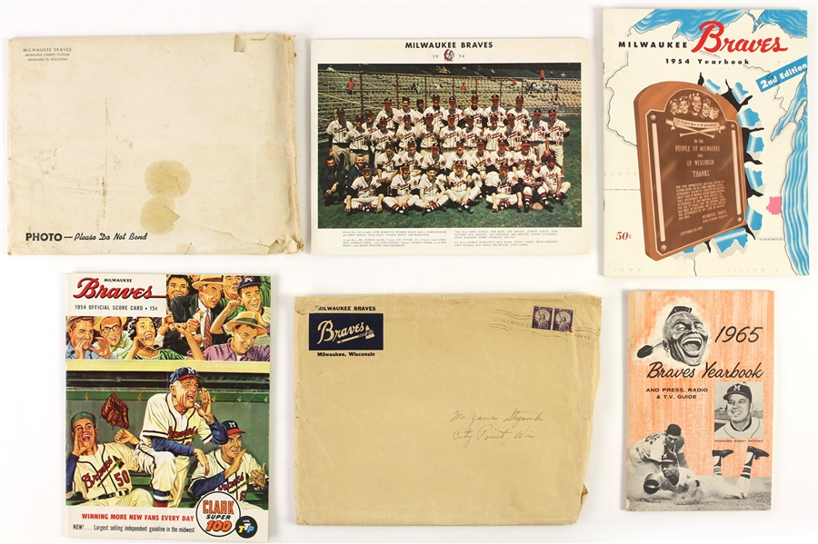 1954-65 Milwaukee Braves Program & Team Photo Collection - Lot of 10