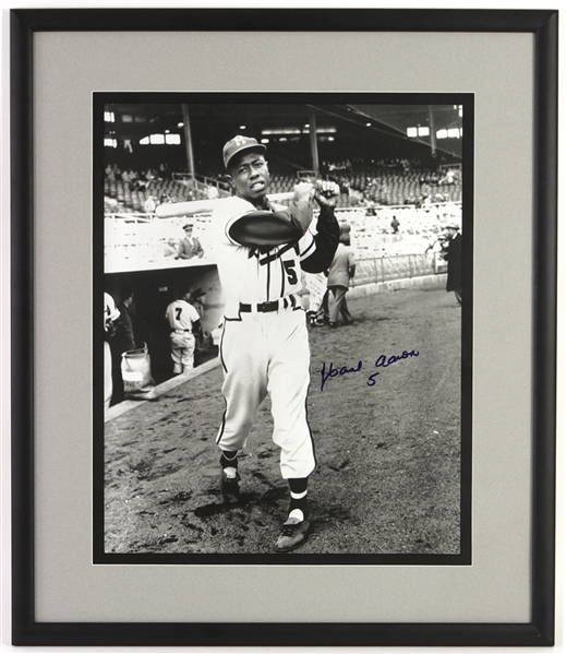 1954 Hank Aaron Milwaukee Braves Rookie #5 Signed 24" x 28" Framed Black & White Photo (JSA)