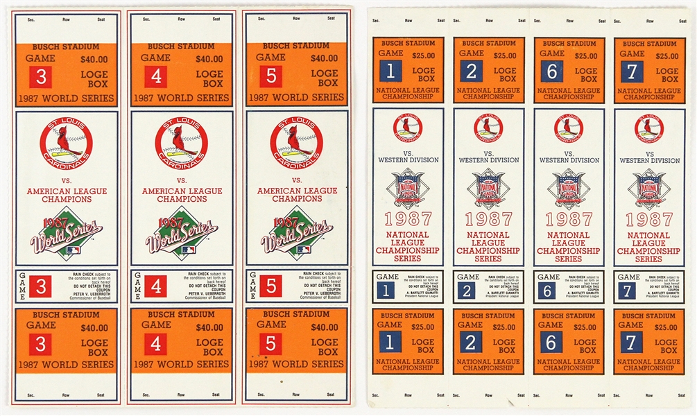 1987 St. Louis Cardinals Full Ticket Sheets (2) NLDS & World Series
