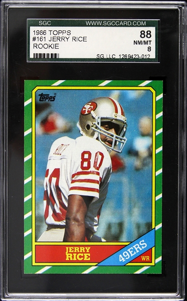 1986 Jerry Rice San Francisco 49ers Topps #161 Rookie Trading Card (SGC Slabbed 88 NM/MT 8)