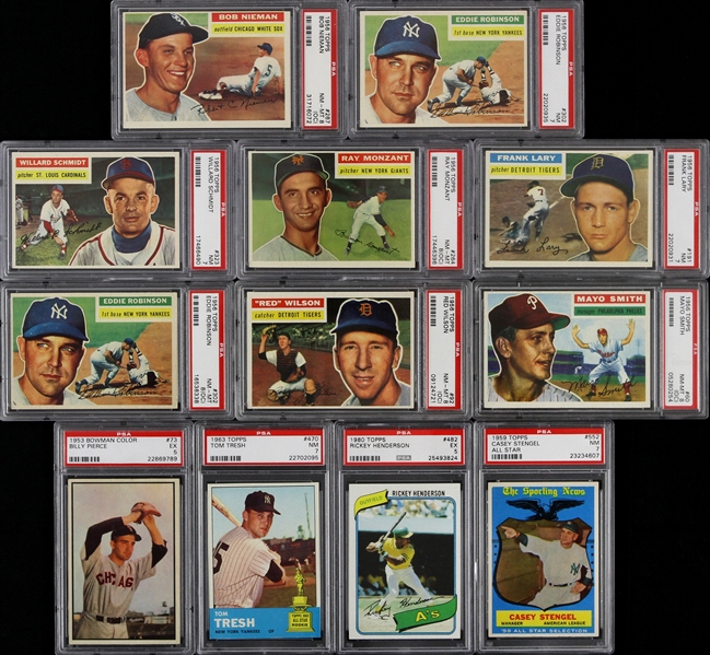 1953-80 PSA Slabbed Baseball Trading Cards - Lot of 12 w/ Rickey Henderson Rookie, Billy Pierce, Casey Stengel, Tom Tresh & More