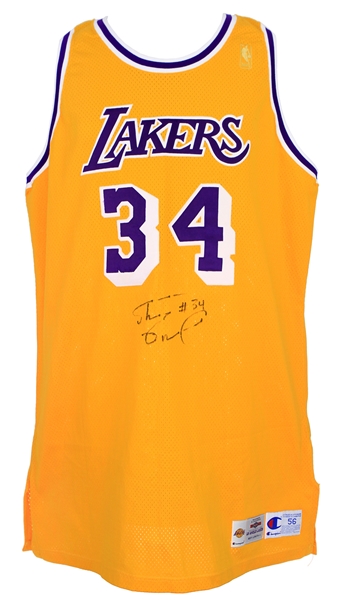 1996-97 Shaquille ONeal Los Angeles Lakers Signed Game Worn Home Jersey (MEARS A10/Team Letter)