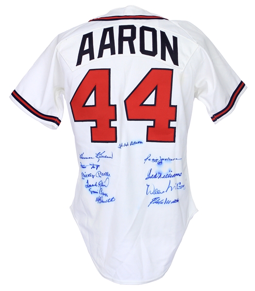 1990s 500 Home Run Club Multi Signed Atlanta Braves Jersey w/ 11 Signatures Including Hank Aaron, Mickey Mantle, Willie Mays, Ted Williams & More (PSA/DNA)
