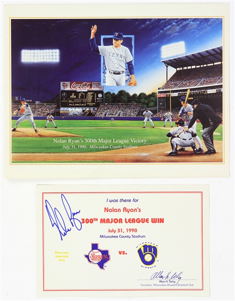 1990 Nolan Ryan Texas Rangers Signed 300th Major League Win Attendance Certificate (JSA)