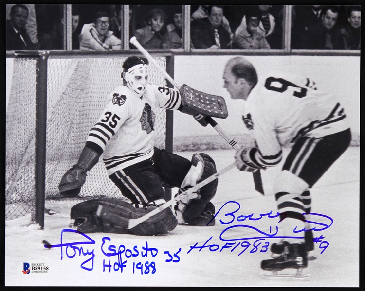 1957-1984 Bobby Hull Tony Esposito Chicago Blackhawks Signed 8" x 10" Photo (Beckett)