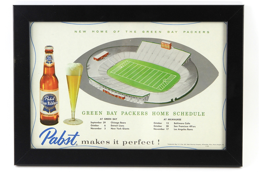 1957 Green Bay Packers Pabst Blue Ribbon 12"x 17" Framed Home Schedule
