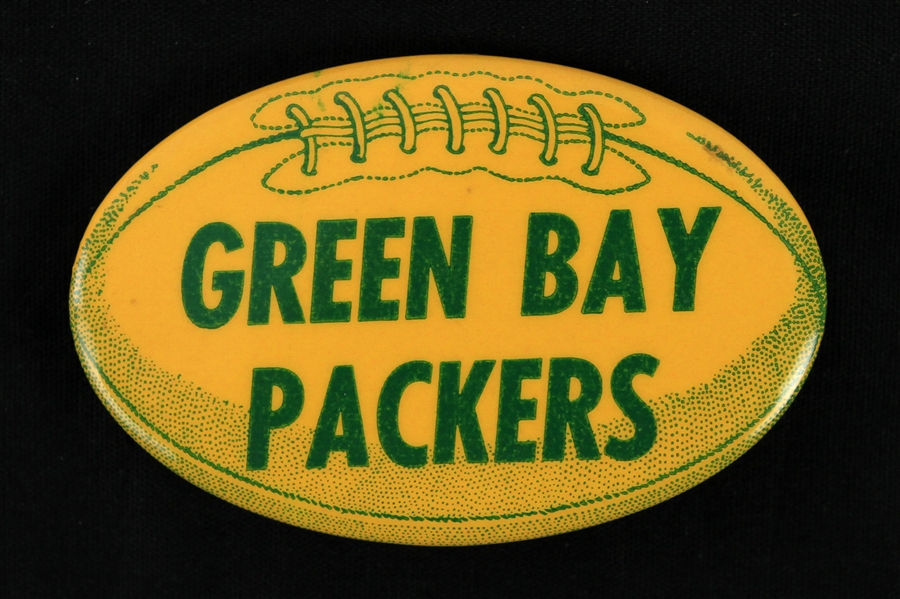 1960s Green Bay Packers 2 3/4" Football Shaped Pinback Button