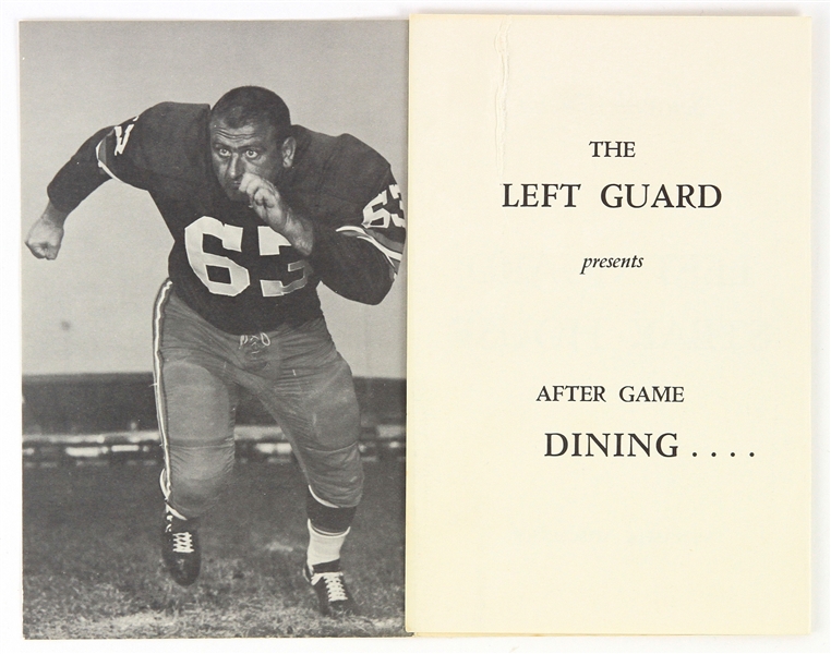 1960s Fuzzy Thurston Green Bay Packers Left Guard Steakhouse Menu