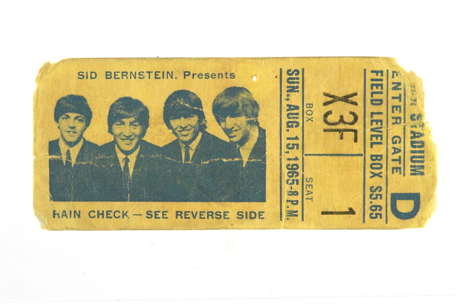 1965 (August 15) The Beatles Shea Stadium Concert Ticket Stub