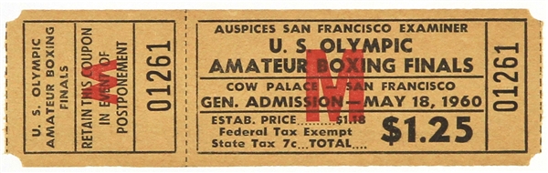 1960 (May 18) Cassius Clay Muhammad Ali Cow Palace US Olympic Amateur Boxing Finals Ticket