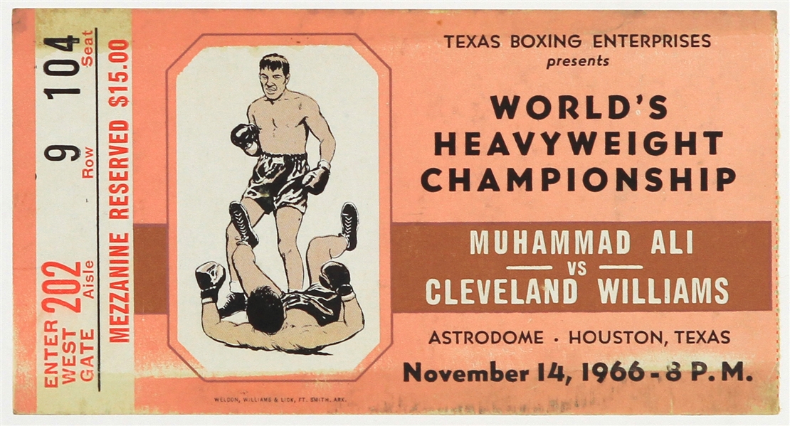 1966 (November 14) Muhammad Ali Cleveland Williams Houston Astrodome Heavyweight Title Fight Ticket Stub