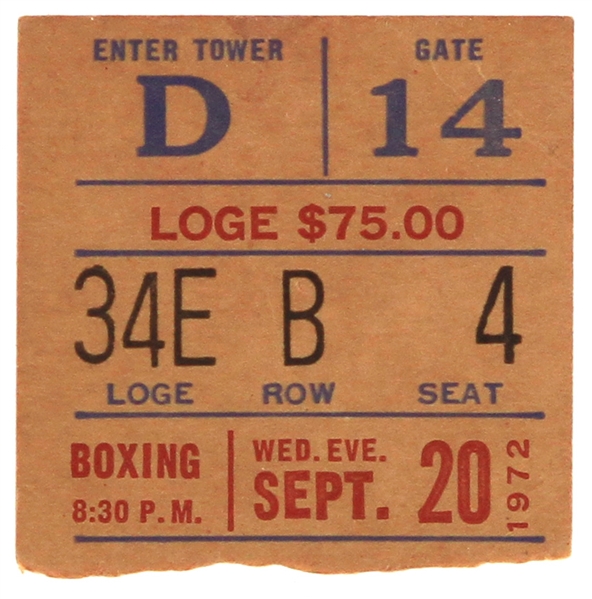 1972 (September 20) Muhammad Ali Floyd Patterson Madison Square Garden Heavyweight Title Fight Ticket Stub w/ Price Sheet
