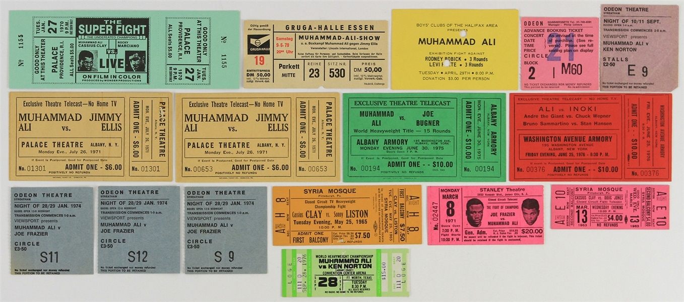 1963-80 Muhammad Ali World Heavyweight Champion Closed Circuit & Exhibition Ticket Stub Collection - Lot of 16
