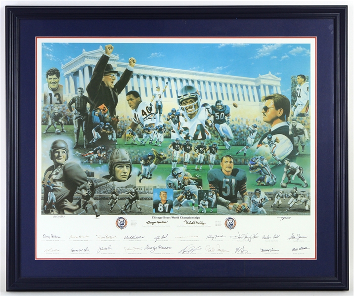 1994 Chicago Bears Multi Signed 34" x 42" Franchise 75th Anniversary Lithograph w/ 20 Signatures Including Walter Payton, Dick Butkus, Gale Sayers, Mike Ditka & More (JSA) 660/750