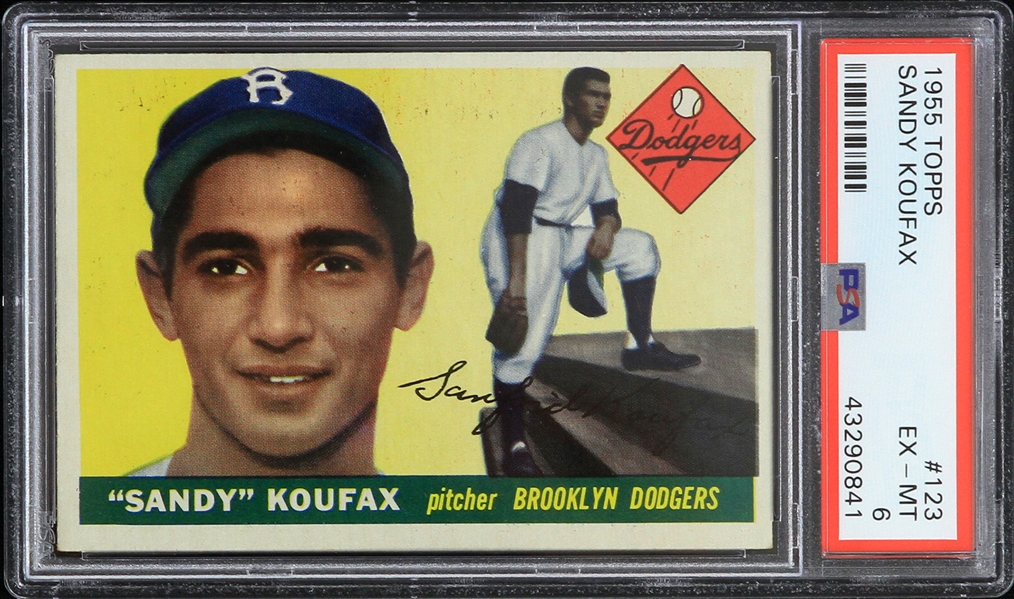 1955 Sandy Koufax Brooklyn Dodgers Topps #123 Rookie Trading Card (PSA EX-MT 6)