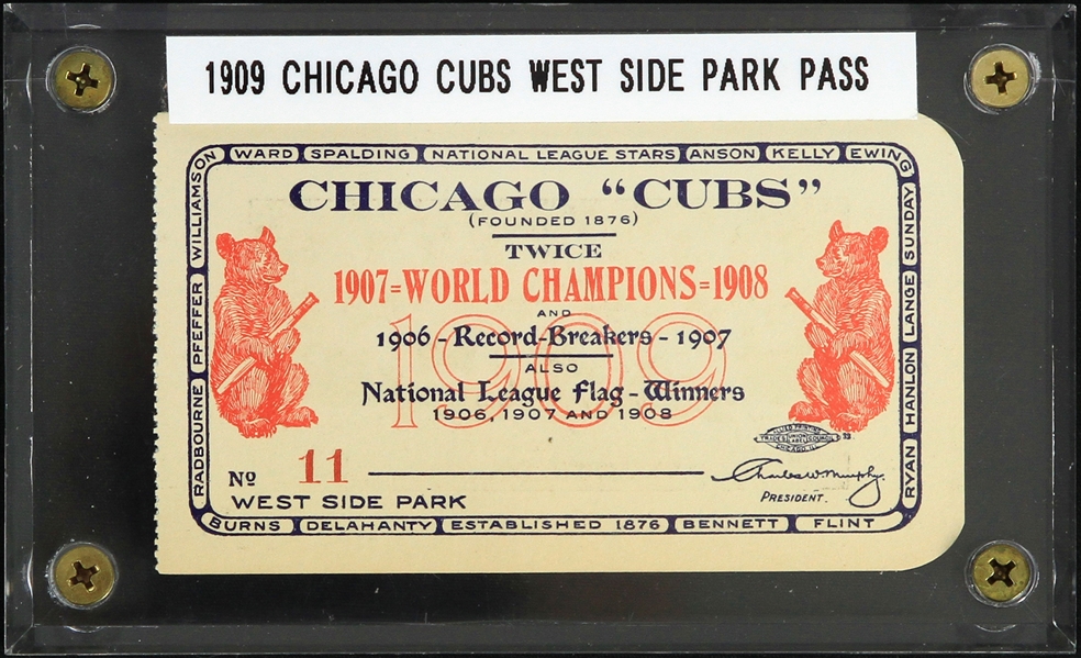1909 Chicago Cubs West Side Park Stadium Season Ticket Pass 