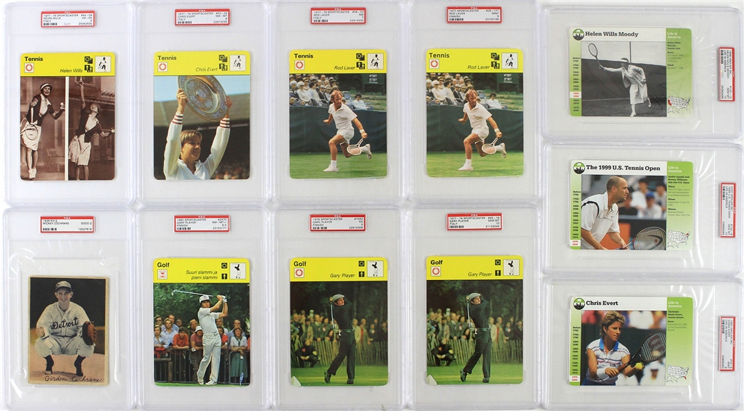 1963-2000 Tennis Golf Baseball PSA Slabbed Oversize Trading Cards - Lot of 11 w/ Mickey Cochrane, Chris Evert, Rod Laver, Gary Player & More