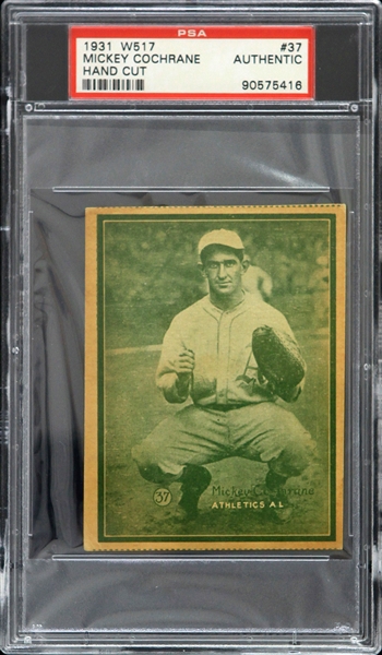 1931 Mickey Cochrane Philadelphia Athletics Hand Cut W517 #37 Trading Card (PSA Slabbed)