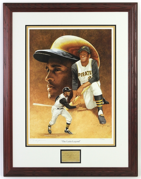 1996 Roberto Clemente Pittsburgh Pirates 25" x 32" Framed Lithograph w/ Signed Cut (PSA/DNA) 137/550
