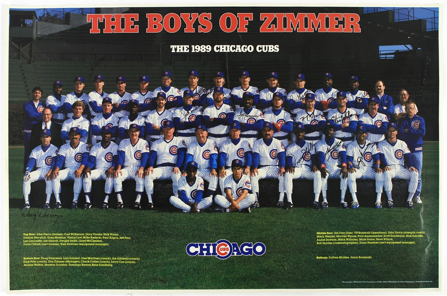 1989 Chicago Cubs Multi Signed 23" x 35" Boys of Zimmer Poster w/ 12 Signatures Including Andre Dawson, Mark Grace, Shawon Dunston & More (JSA)