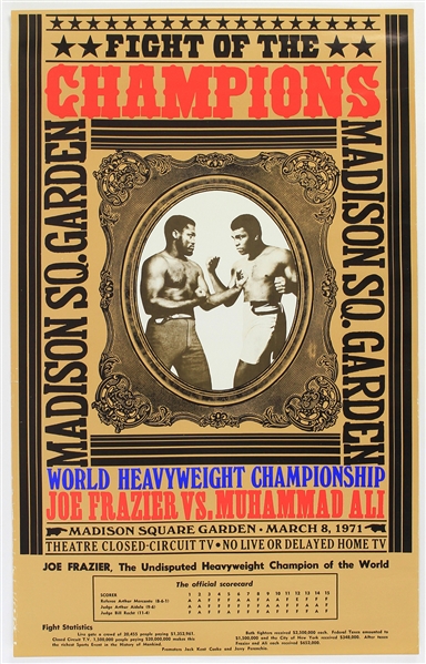 1971 (March 8) Muhammad Ali Joe Frazier World Heavyweight Title Fight 17" x 28" Results Poster 
