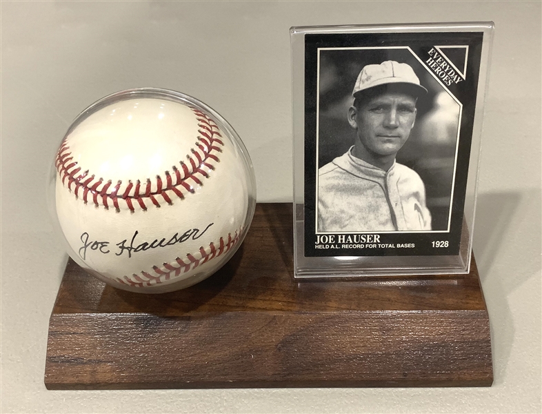 1992 Joe Hauser Philadelphia Athletics Sporting News Trading Card and Signed Rawlings Baseball (JSA)