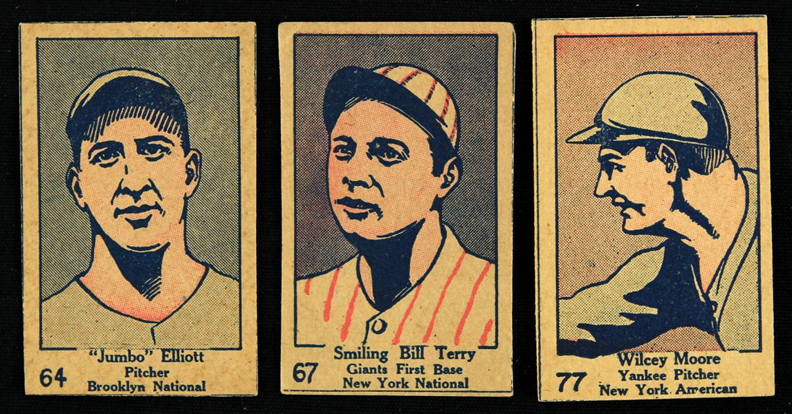 1928 Jumbo Elliott Smiling Bill Terry Wilcey Moore W513 Trading Cards - Lot of 3