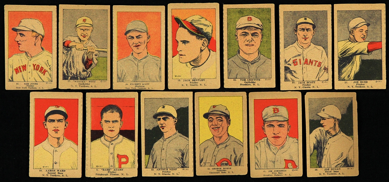1923 W515-1 Trading Cards - Lot of 13 w/ Babe Adams, Joe Dugan, Joe Bush, Arthur Nehf & More
