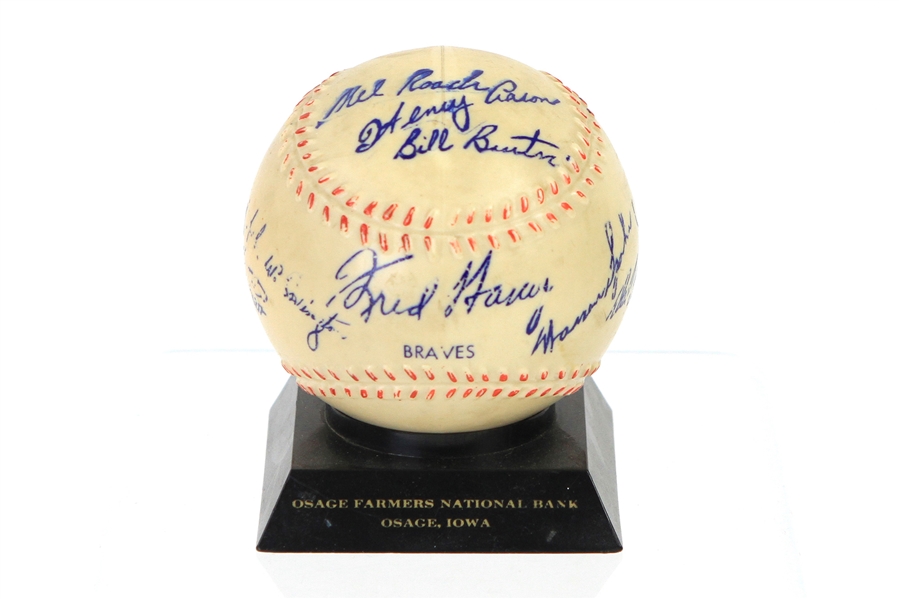 1958-59 Milwaukee Braves Facsimile Signed Osage Farmers National Bank Baseball Coin Bank
