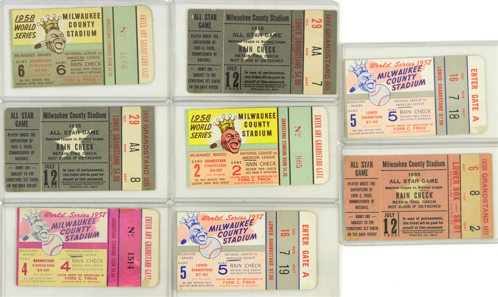 1955-1958 Milwaukee Braves Ticket Stubs (Lot of 8)