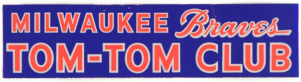 1950s Milwaukee Braves Tom-Tom Club 15" Bumper Sticker