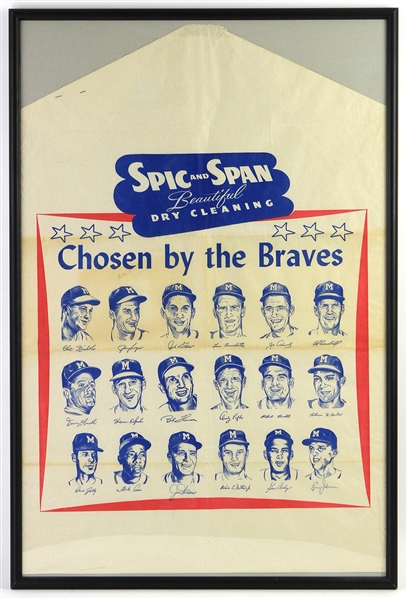 1954-56 Milwaukee Braves Spic & Span Dry Cleaning Bags - Lot of 2 Framed
