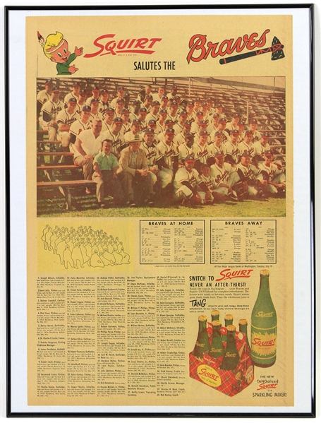 1956 Milwaukee Braves 18" x 24" Framed "Squirt Salutes The Braves" Team Photo Newspaper Page