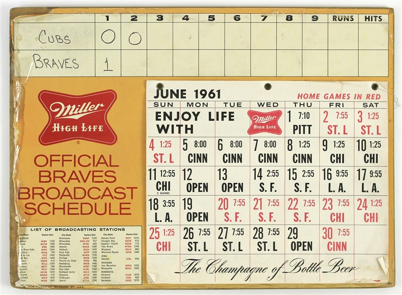 1961 Milwaukee Braves Miller High Life Official Broadcast Schedule