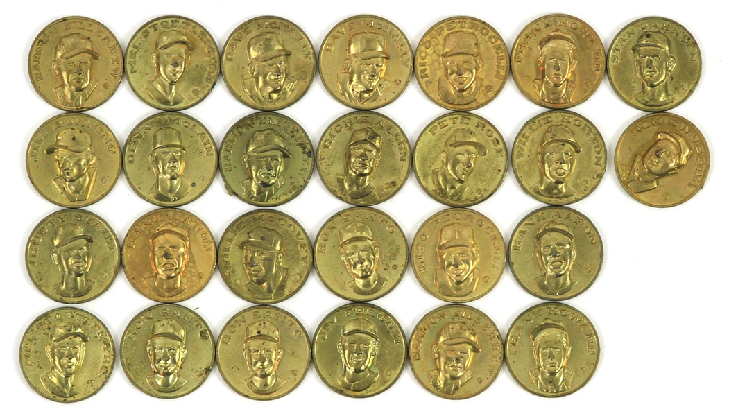 1969 Citgo Baseball Centennial Series Coins - Lot of 27 w/ Hank Aaron, Pete Rose, Willie McCovey, Richie Allen & More