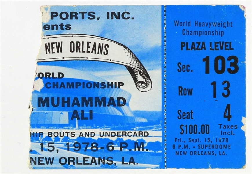 1978 (September 15) Muhammad Ali Leon Spinks Superdome Heavyweight Title Fight Ticket Stub  