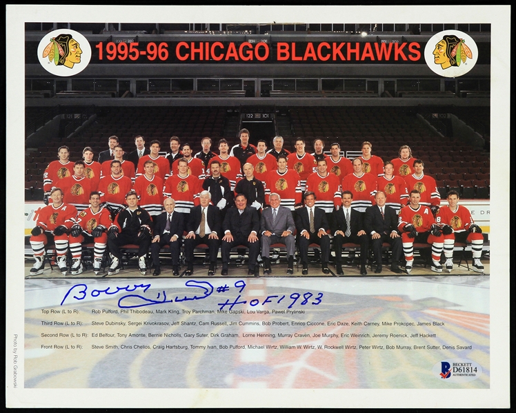 1995-96 Bobby Hull Chicago Blackhawks Signed 8" x 10" Team Photo (Beckett Authentication)