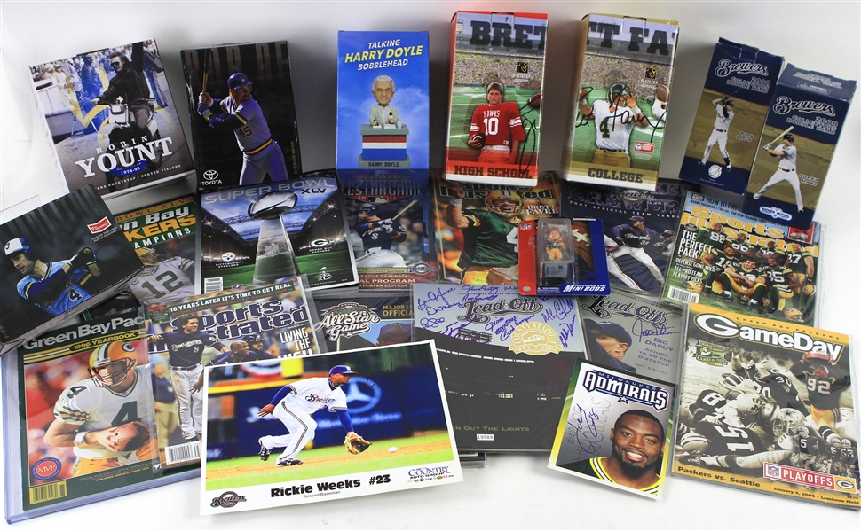 1980s-2000s Milwaukee Brewers / Green Bay Packers Trading Cards, Bobble Heads, Magazines, and more (Lot of 650+)